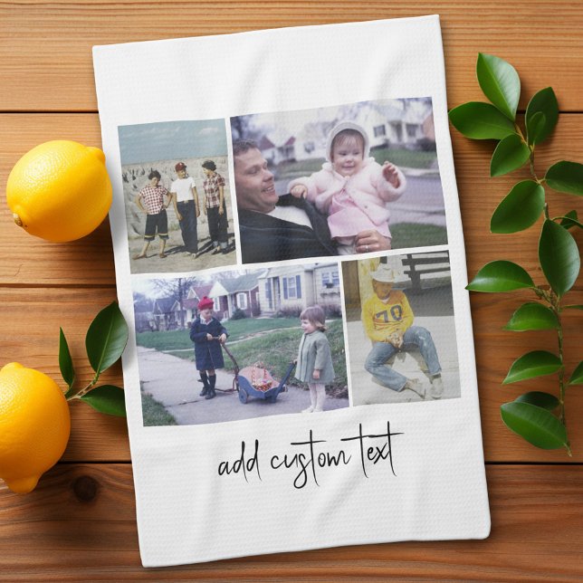 4 Fotokollage - du kan ändra bakgrunden färg Kökshandduk (Custom Kitchen Towel with Photo Collage)