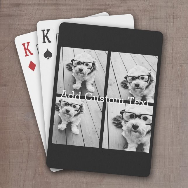 4 Fotokollage - du kan ändra bakgrunden färg Kortlek (Personalized Playing Cards - Add 4 Photos and Custom Text)