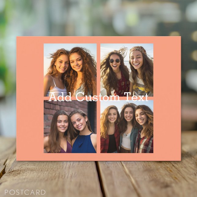 4 Fotokollage - du kan ändra bakgrunden färg Vykort (Custom Photo Postcard)