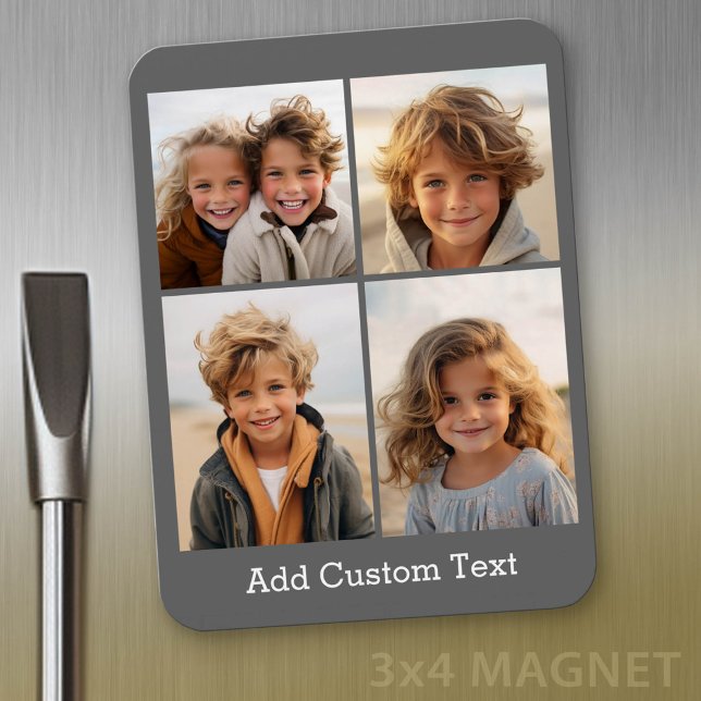 4 Fotokollage - du kan ändra bakgrundsfärg Magnet (Personalized fridge magnet - add photos and custom text)