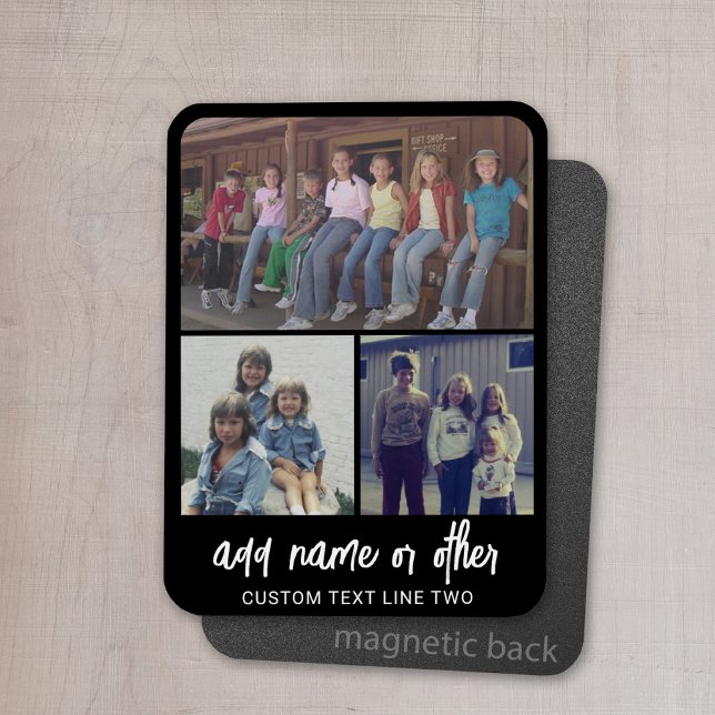 4 Fotokollage - du kan byta svart färg Magnet (Personalized magnet with photo collage and text)