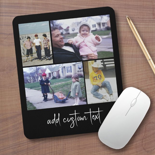 4 Fotokollage - du kan byta svart färg Musmatta (Custom Mouse Pad - Add Photos and Text)