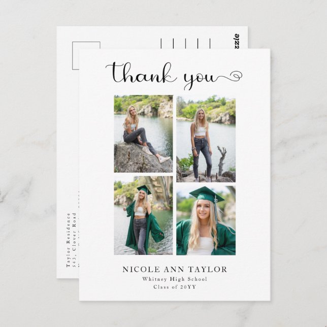 4 Fotokollage Elegant Studenten Tack Vykort (Fram/baksida)