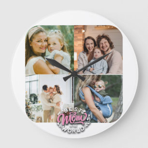 4 Fotokollage Familjeminne Mors dag Stor Klocka