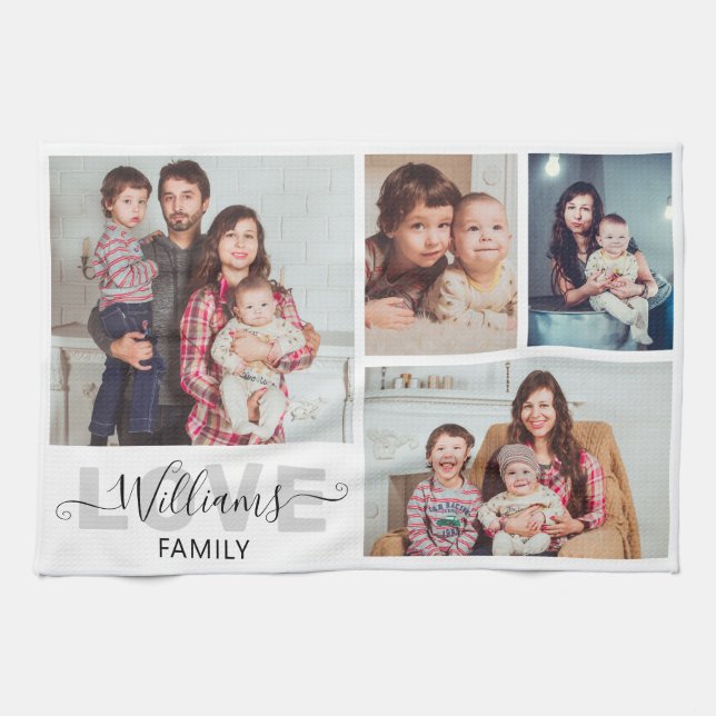 4 Fotokollage Family Personlig Kökshandduk (Horisontell)