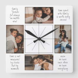 4 Fotokollage Family Time-Tillsammans-offerter Fyrkantig Klocka