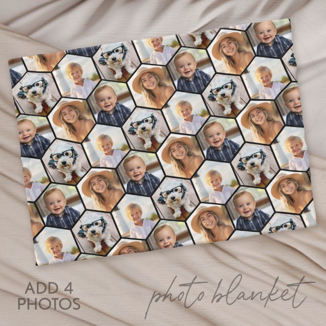 4 Fotokollage - funky hexagonmönster Fleecefilt (Custom Photo Blanket)