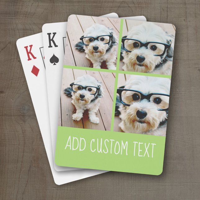 4 Fotokollage - funky kan ändra kalkgrön Casinokort (Personalized Playing Cards)