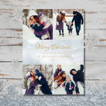 4 Fotokollage God jul Winter Frost Julkort<br><div class="desc">Skicka dina julhälsningar med de här helgdagskorten med elegant. Anpassa meddelandet,  fyra foton,  familjens namn och datum på vinterfrostbakgrunden. Designad av Thisisnotme©</div>