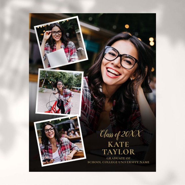 4 Fotokollage Guld Studenten Poster (4 Photo Collage Gold Graduation Poster)