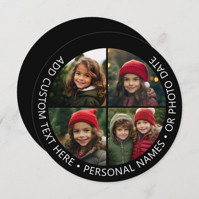 4 Fotokollage med kurva anpassad text runt omkring Inbjudningar (Fram/baksida)