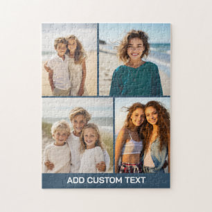 4 Fotokollage med modern text - blå och vit Pussel
