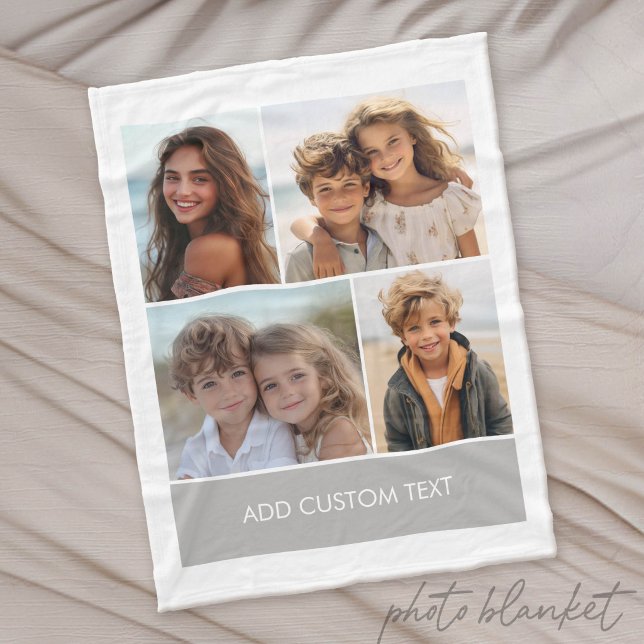 4 Fotokollage med modern textblock Fleecefilt (Custom Photo Blanket)