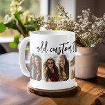 4 Fotokollage med trendigets studsskript - vitt Kaffemugg<br><div class="desc">Användans fyrkantiga beskurna foton ger bäst resultat. Det här 4 fotomoderna rutnätet med kollage och rundade hörn. Lägg till bilder som du vill ha i den här filmremsa om du vill ha en roligt minneshållare. Ett konstnärligt sätt att visning ditt bästa bilder för fotodelning.</div>
