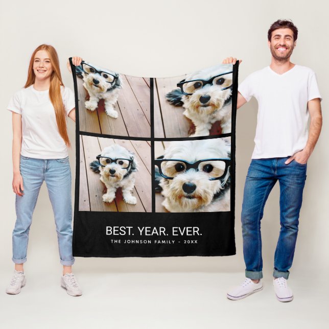 4 Fotokollage Minimalist - Bästa året någonsin Fleecefilt (På plats)
