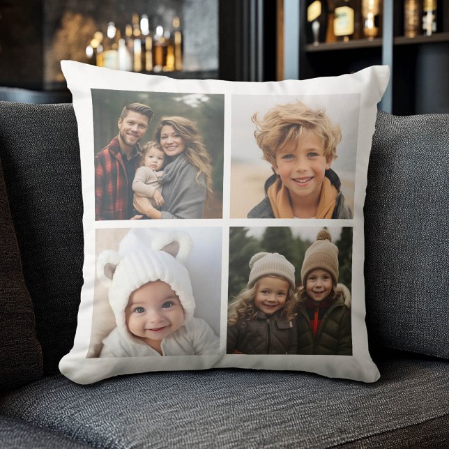4 Fotokollage - Modern, Minimal Vit Kudde (Custom Photo Collage Pillow)