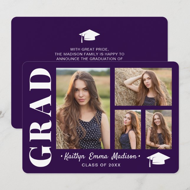 4 Fotokollage Modern Script Lila Grad Meddelande (Fram/baksida)