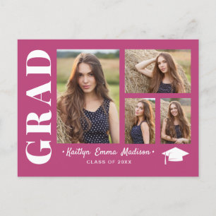 4 Fotokollage Modern Script Rosa Grad-vykort Vykort
