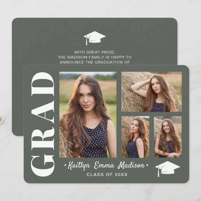 4 Fotokollage Modern Script Sage Grönt Grad Meddelande (Fram/baksida)