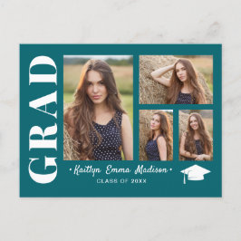 4 Fotokollage Modern Script Teal Grad-vykort Vykort