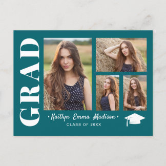4 Fotokollage Modern Script Teal Grad-vykort Vykort