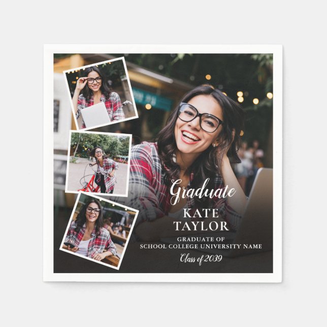 4 Fotokollage Modern Studentfest Pappersservett (Framsidan)