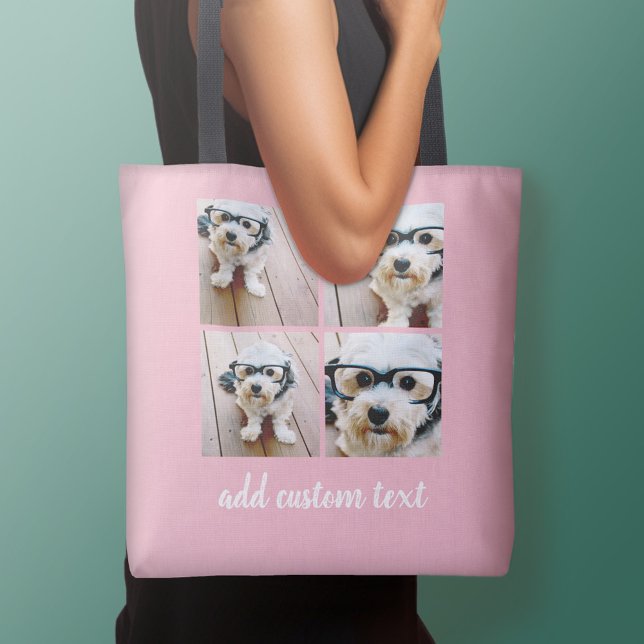 4 Fotokollage - PLOCKA DIN BAKGRUND FÄRG Tygkasse (Personalized tote bag - add your name or other text)