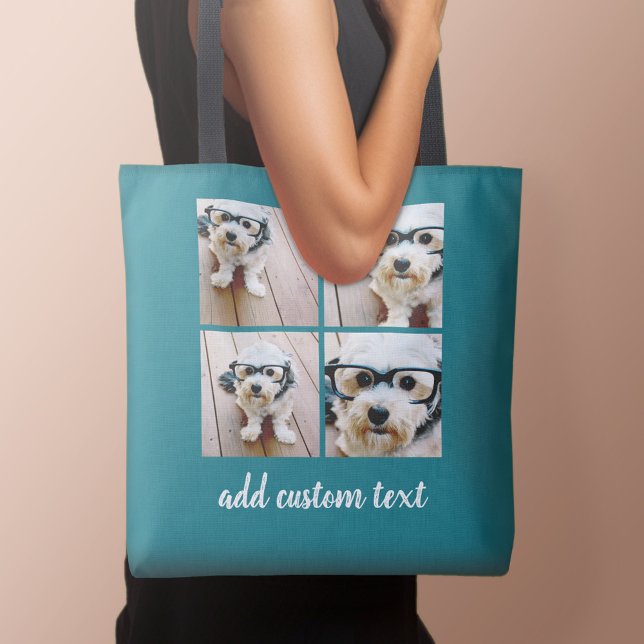 4 Fotokollage - PLOCKA DIN BAKGRUND FÄRG Tygkasse (Personalized tote bag with photo and text)