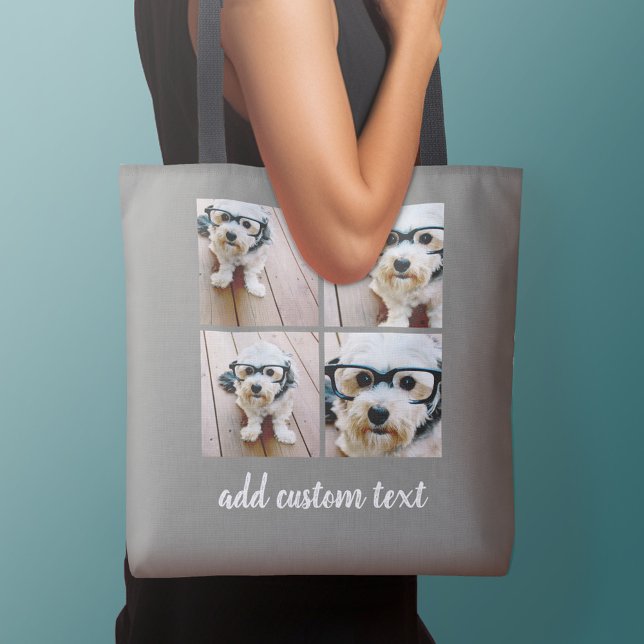 4 Fotokollage - PLOCKA DIN BAKGRUND FÄRG Tygkasse (Personalized tote bag with photos collage and text)