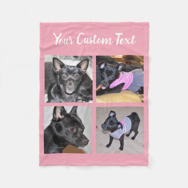 4 Fotokollage| Rosa Ull Hund Blankett Fleecefilt (Framsidan)