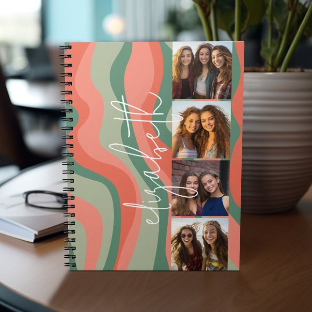 4 Fotokollage - tro vågar - stort namn Anteckningsbok (Personalized notebook with photos and text)