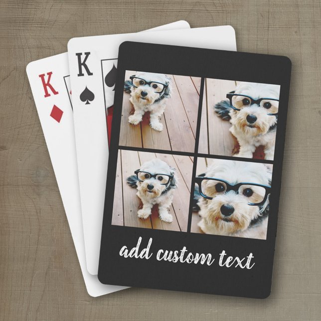 4 Fotokollage - välj din BAKGRUND FÄRG Kortlek (Personalized playing cards with a fun area to add photos and text such as a name or monogram)