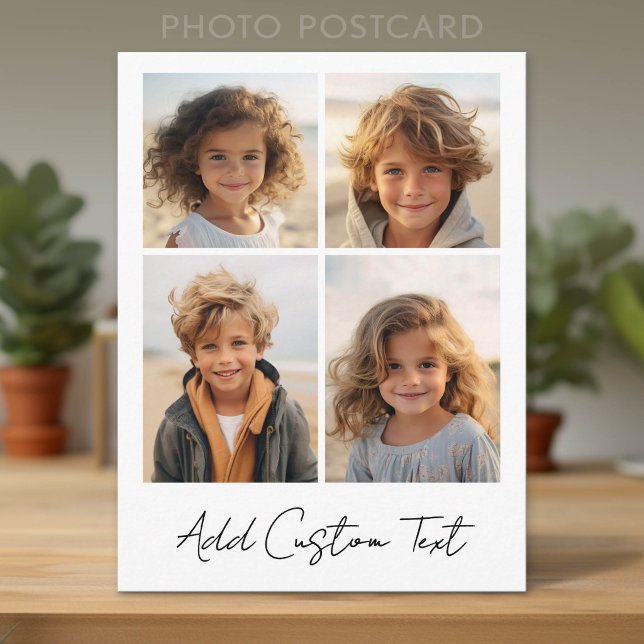 4 Fotokollage - Vit med skrifttyp Vykort (Photo Postcard - Add Your Photos for a unique greeting card)