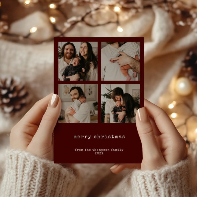 4 Fotomistligt God jul-Helgdag-kort Julkort (4 Photo Minimalist Merry Christmas Holiday Card)