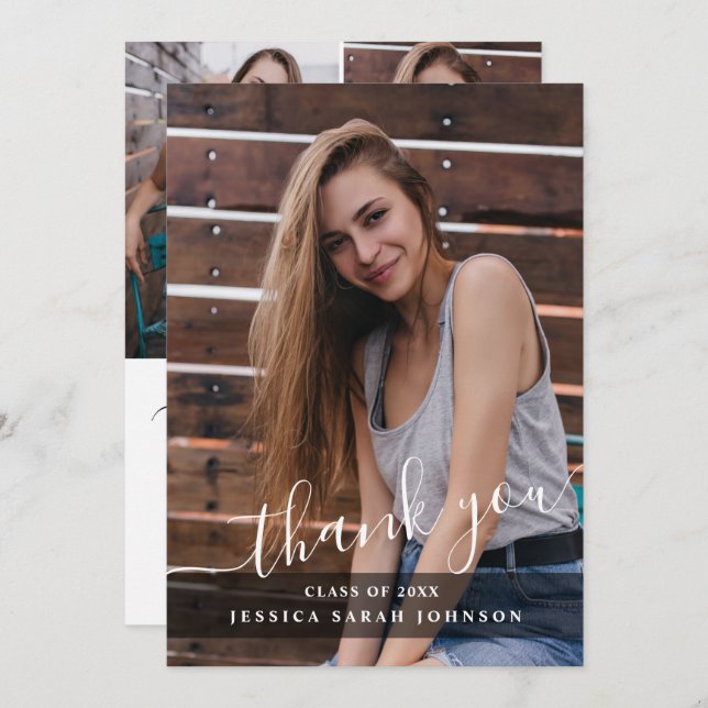 4 Fotomodern, enkel, minimalistisk Studenten Tack Kort (Fram/baksida)