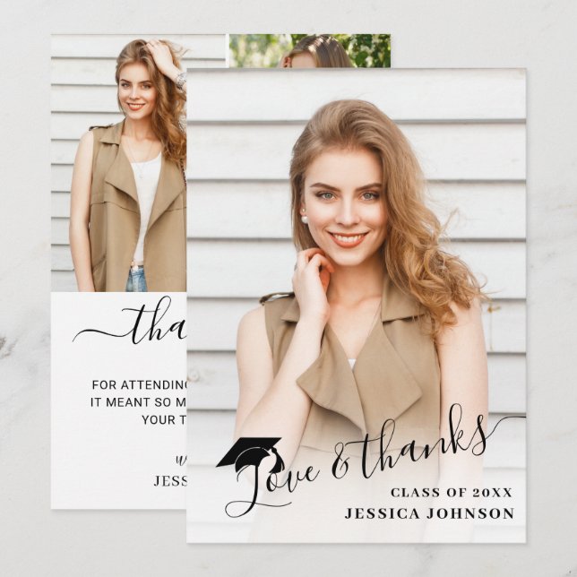 4 Fotomodern, enkel, minimalistisk Studenten Tack Kort (Fram/baksida)