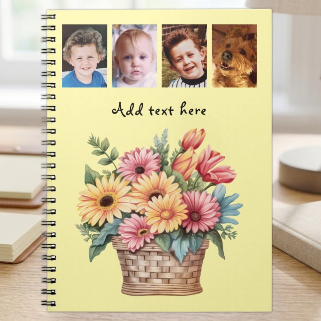 4 foton anpassad text gerbera blommor gul anteckningsbok (Skapare uppladdad)