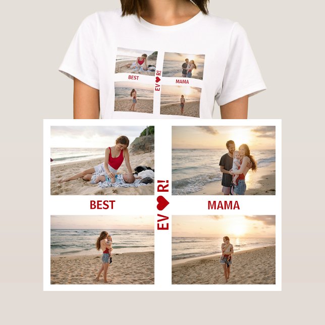 4 Foton Bästa Mamma någonsin Heart Photo Collage M T Shirt (Best Mama Ever! Heart. Photo collage, 4 personalized photos. Elegant, modern gift for Mother's Day)