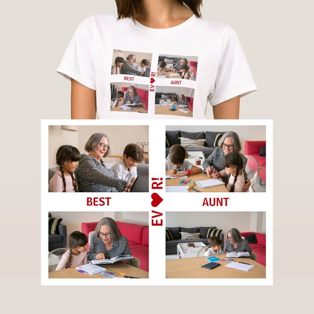 4 Foton Bästa Moster någonsin Heart Kärlek Photo C T Shirt (Best Aunt Ever! Heart. Photo collage, 4 personalized photos. Elegant, modern gift for Mother's Day)