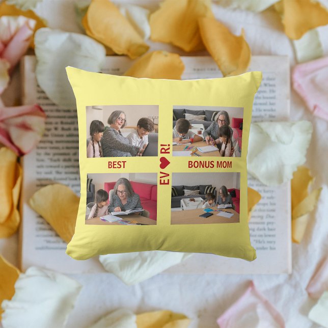 4 Foton Best Bonus Mamma någonsin Heart Photo Coll Kudde (Best Bonus Mom EVER! Heart. 4 photos. Modern, elegant Mother's Day gift for Stepmom / Second Mom)