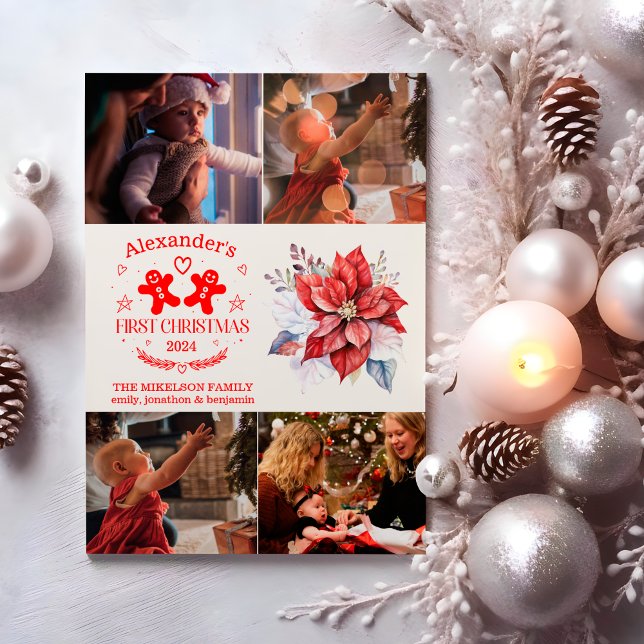 4 Foton Elegant Blommigt Baby Första jul Julkort (Skapare uppladdad)