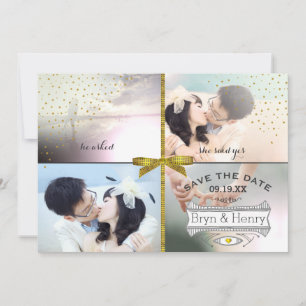 4 Foton Glamor Ljus Guld Rain Spara datum Datumet