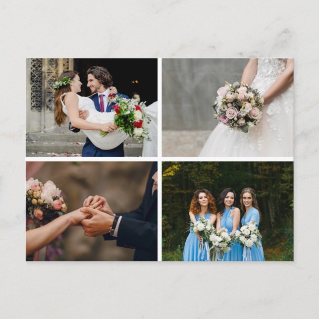 4 foton Samla ihop enkel modern Bröllop Tack Meddelande Vykort (Framsida)