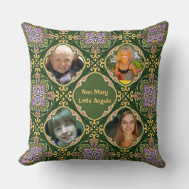 4 foton + text Olive och lavender Azulejos Kudde