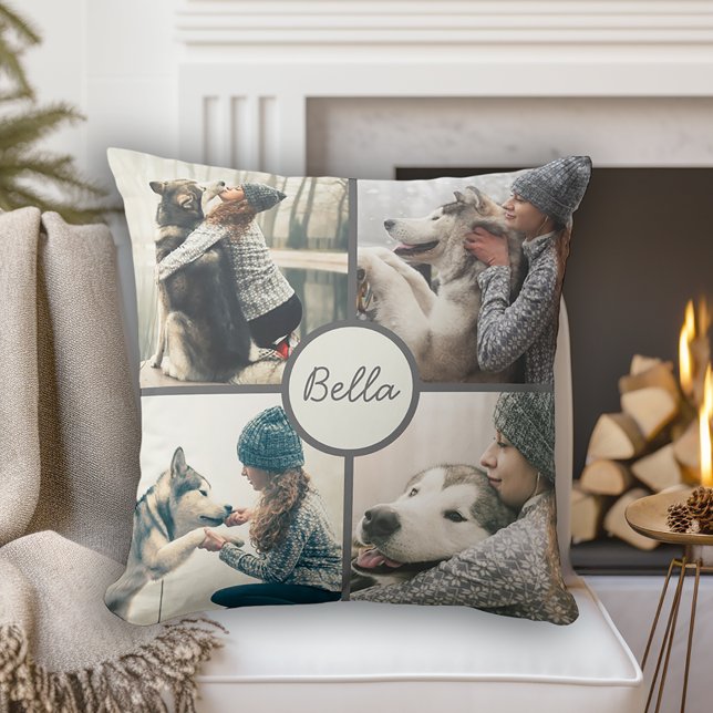 4 Fotopat Pet-Personlig med Namn Kudde (Personalize with 4 photos of your dog and their name.)