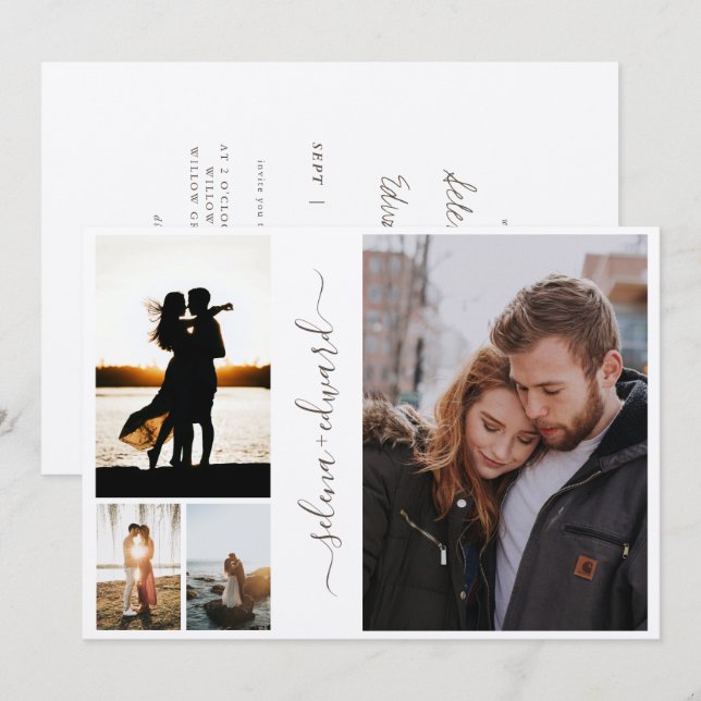 4 Fotorutergitter, metallisk Silver Bröllop Inbjudningar (Fram/baksida)