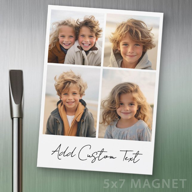 4 Fotos Collage - Vit med Skript Typ Magnet (Photo Magnet Sheet - 5 inches x 7 inches)