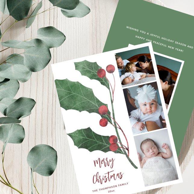 4 Fotos Kollage Akvarell Julros Elegant Jul Julkort (Skapare uppladdad)
