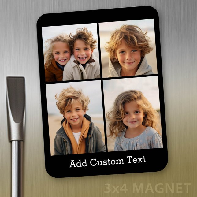 4 Fotoskollage - du kan ändra bakgrundsfärg Magnet (Personalized magnet with photo collage and text)