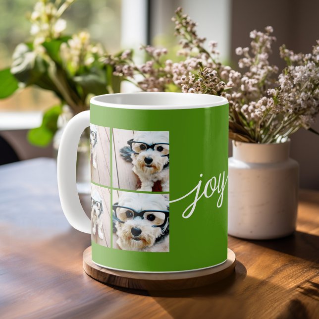 4 Fotoskollage med Holiday Joy Grön Mugg (Mug template with 8 photos )